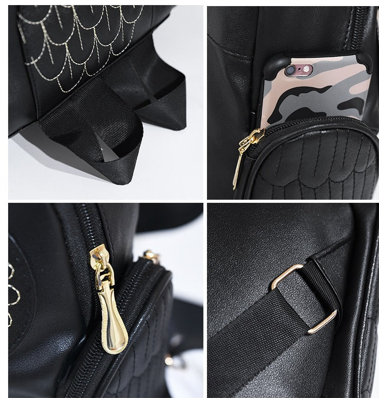 PU Leather Owl Print Backpack for Women – Multi-Pocket Design | LoungeYard — product view 6