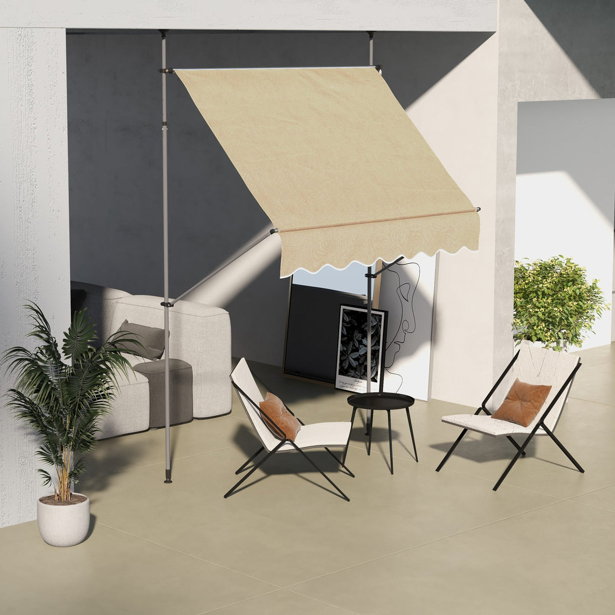 79" Manual Retractable Awning with Support Pole, Beige — product view 4
