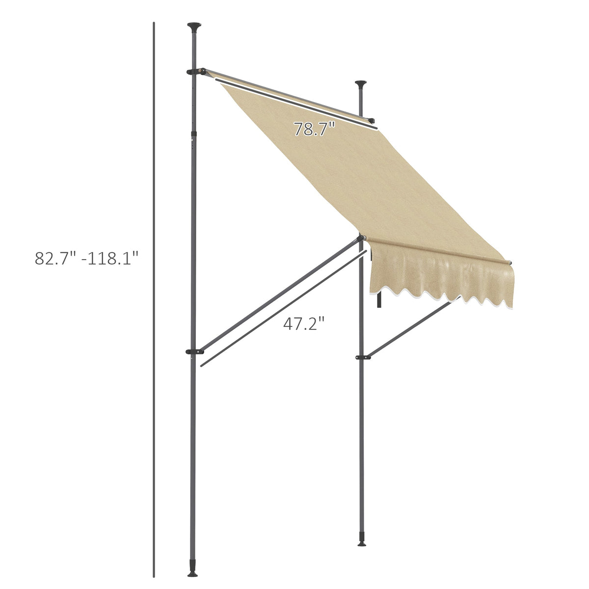 79" Manual Retractable Awning with Support Pole, Beige — product view 5