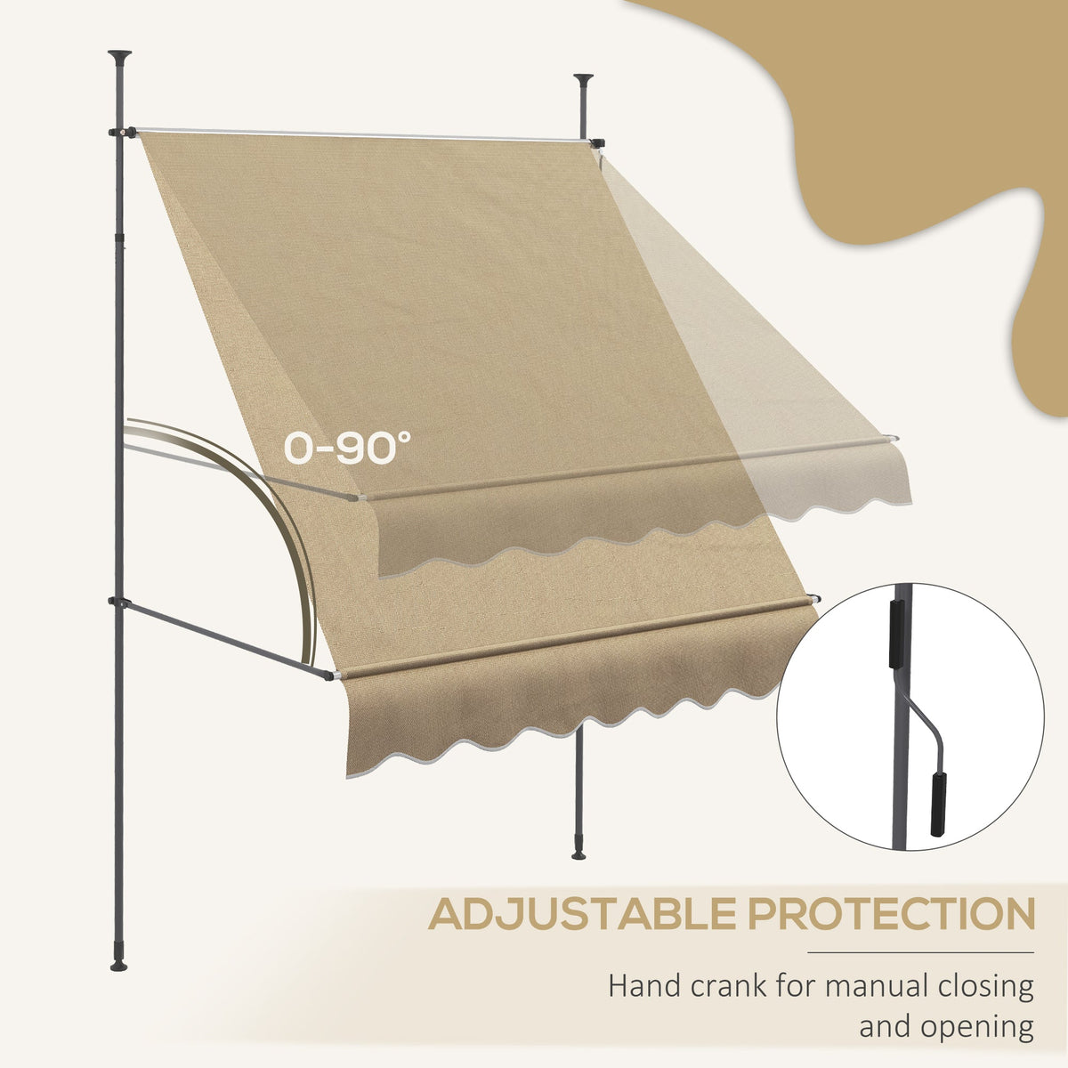 79" Manual Retractable Awning with Support Pole, Beige — product view 7