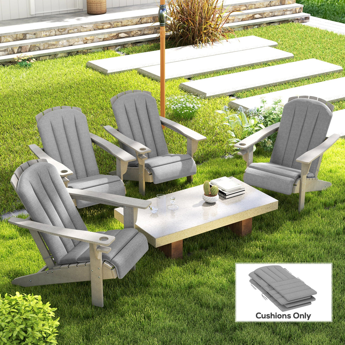 4-Piece Adirondack Chair Cushion Set with Ties, Grey — product view 3