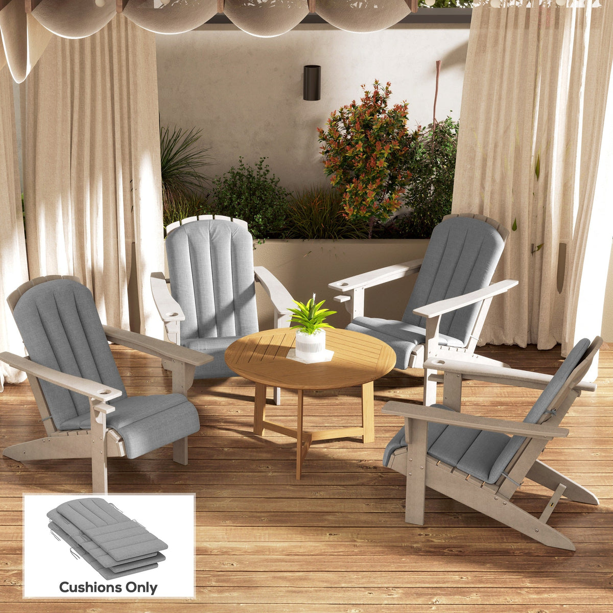 4-Piece Adirondack Chair Cushion Set with Ties, Grey — product view 4