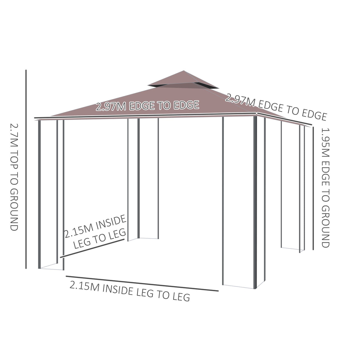 3 x 3m Patio Gazebo with 2 Tier Roof & Mosquito Netting, Coffee — product view 5