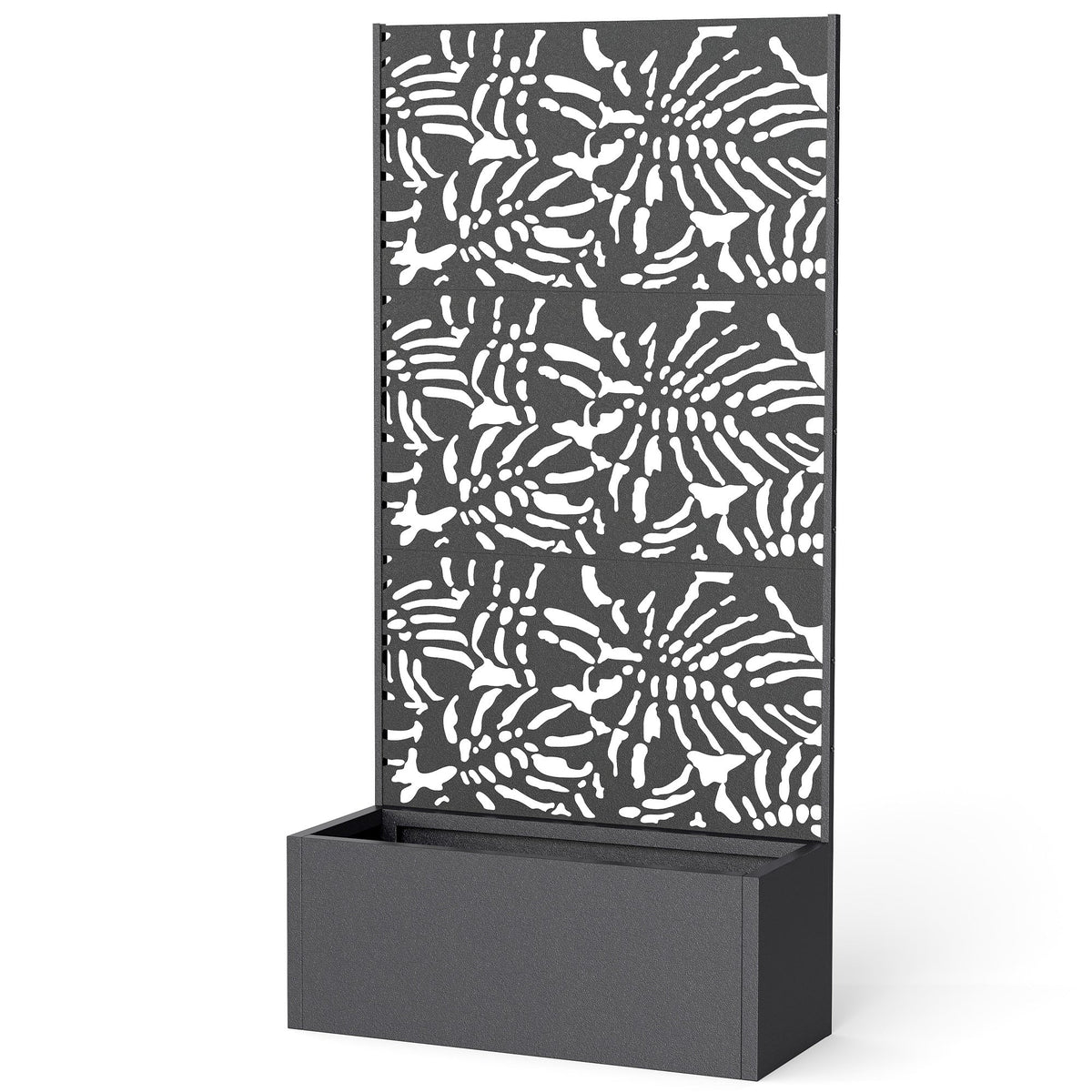 71" Metal Planter Box with Trellis, Banana-Leaf Cut-Out — product view 2