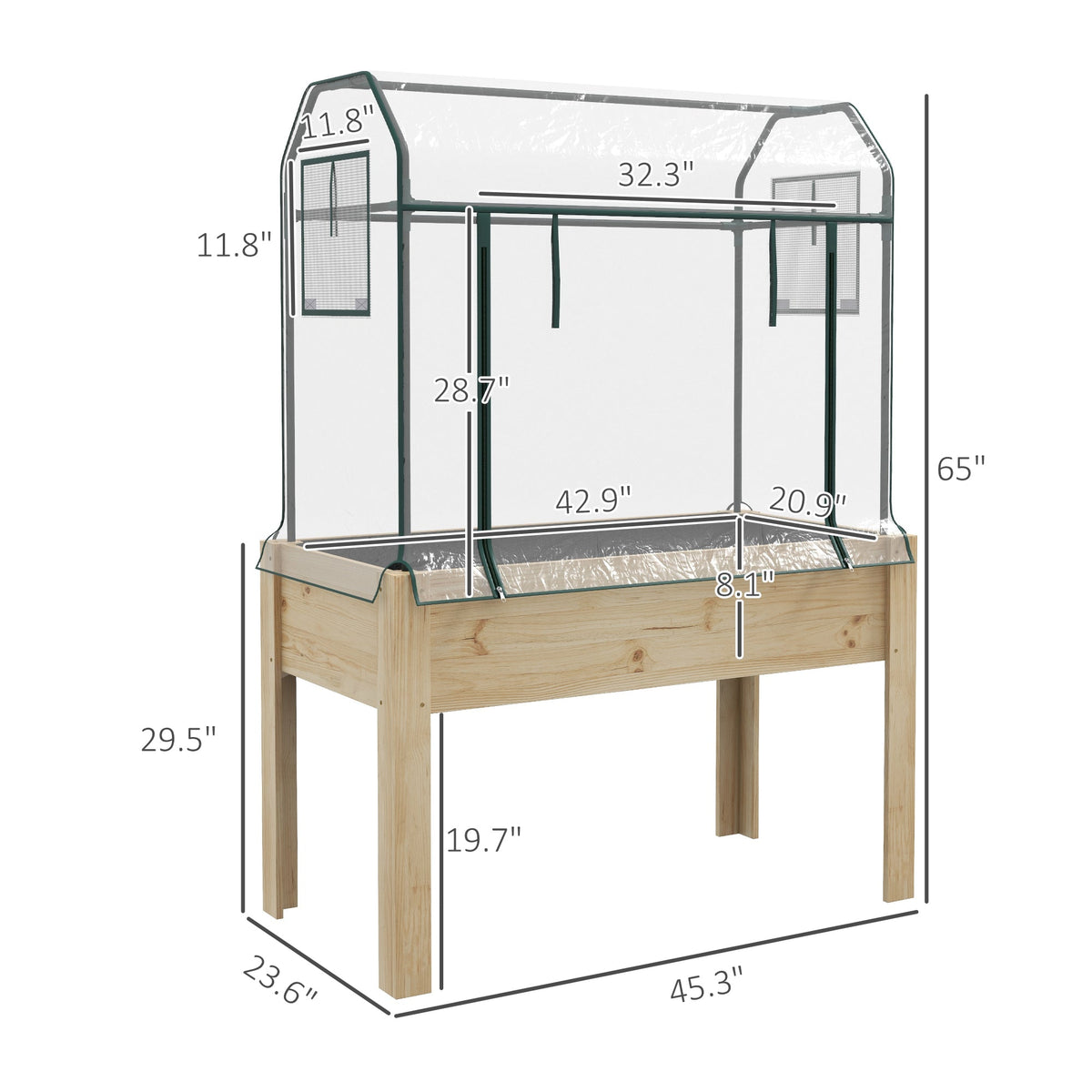 Raised Garden Bed with Plastic Greenhouse Cover & Liner for Herbs and Vegetables, 45" x 24" x 65" Natural — product view 5