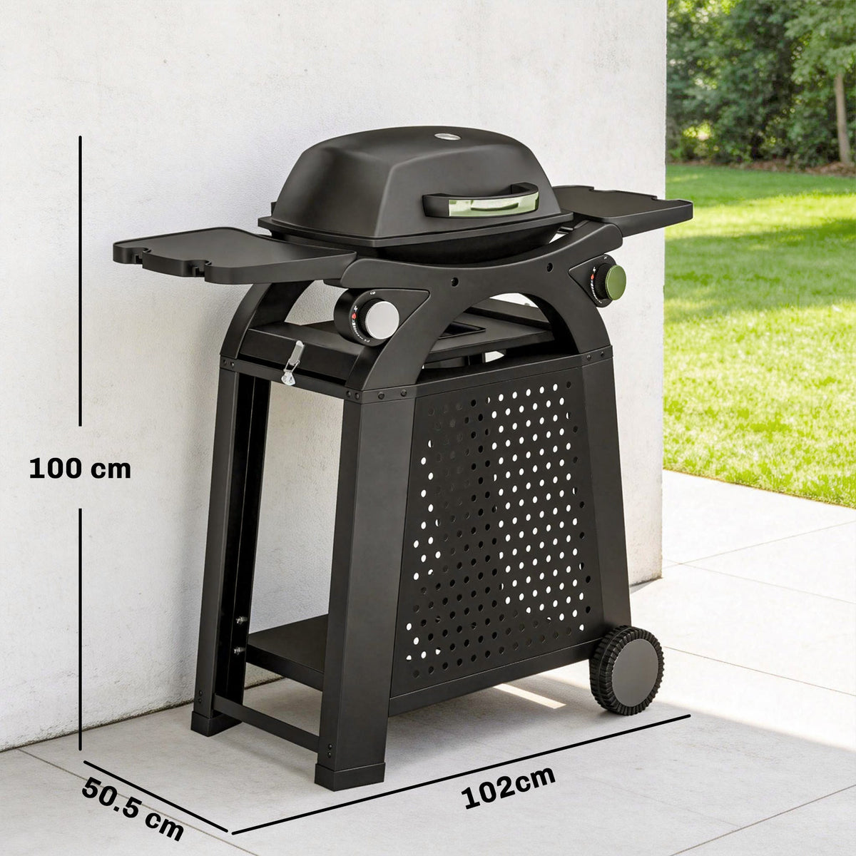 2 Burner Gas Grill with Wheels, Side Tables and Cast Iron Grates, Black — product view 5