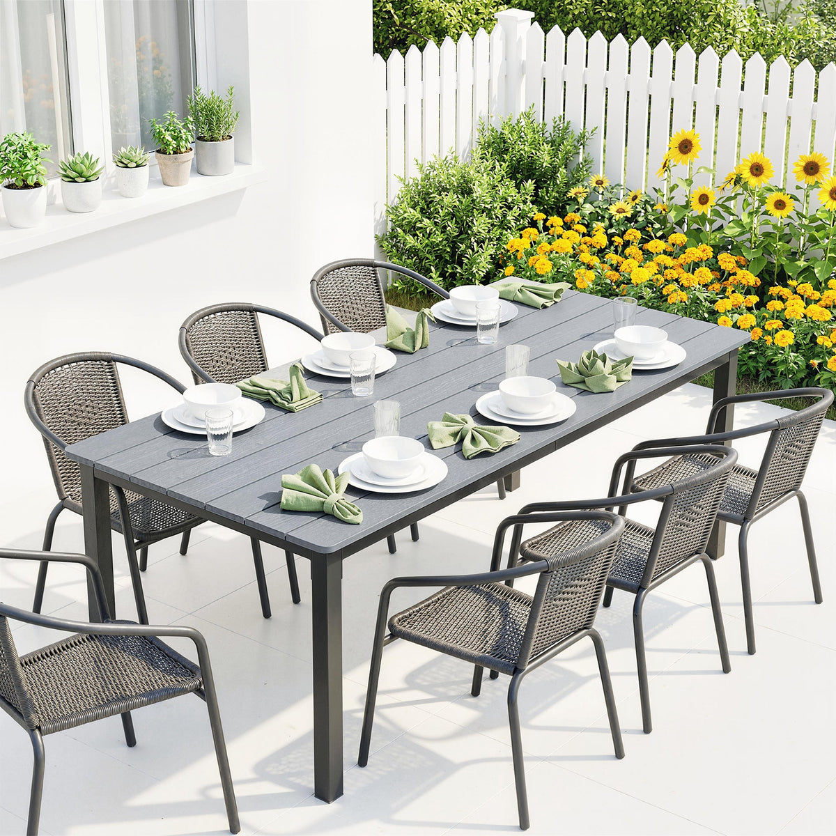 180 x 86 cm Garden Dining Table for 6-8 with Wood Slatted Top, Grey — product view 4
