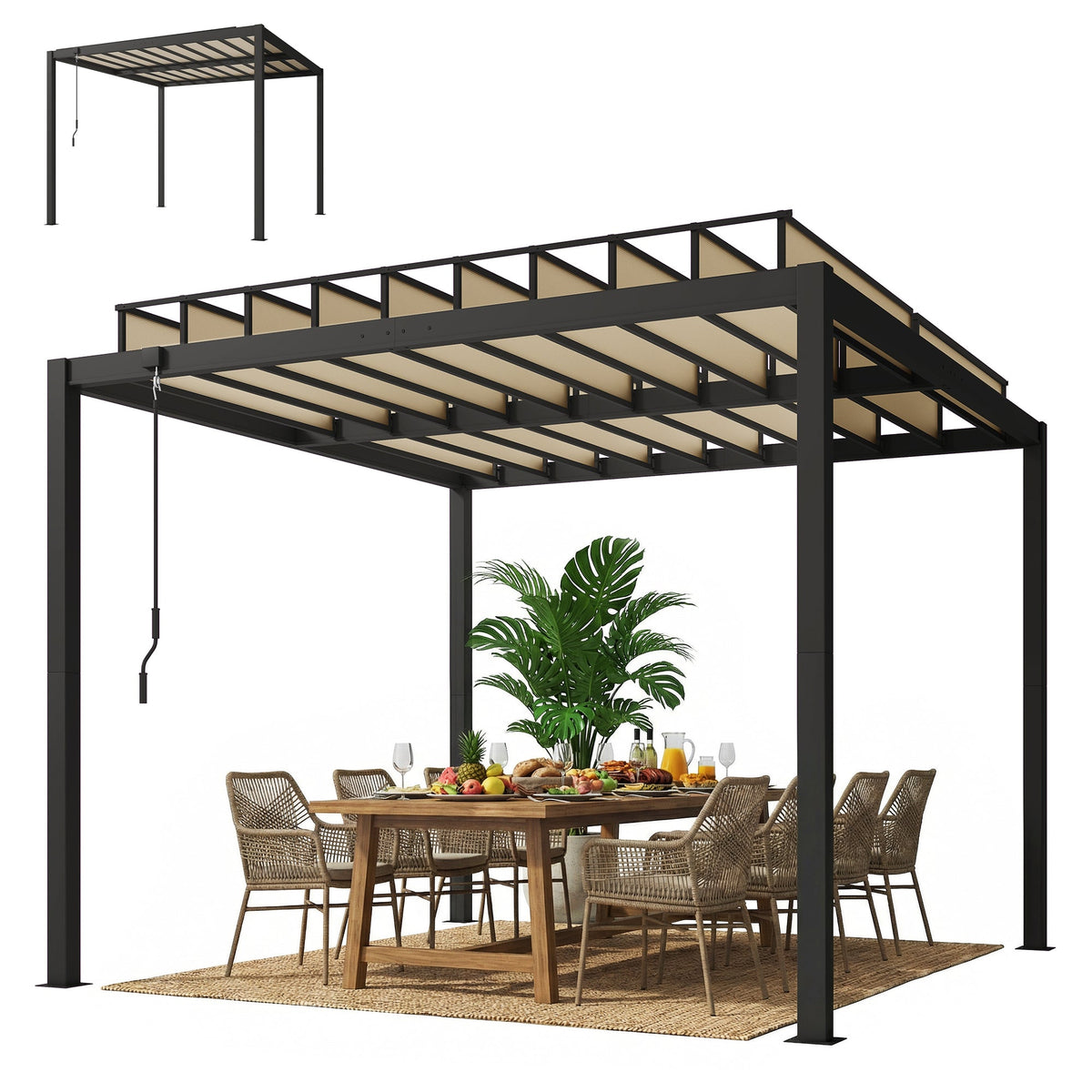 3 x 3 m Louvered Pergola with Adjustable Roof and Gutters, Coffee — product view 2