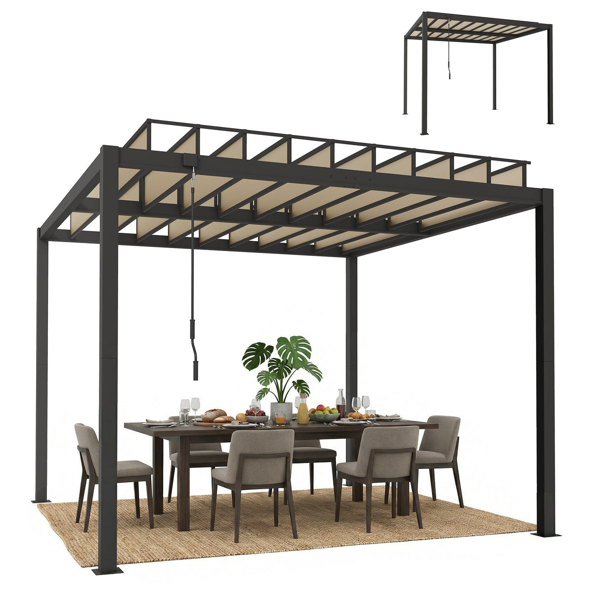 3 x 3 m Louvered Pergola with Adjustable Roof and Gutters, Coffee — product view 1