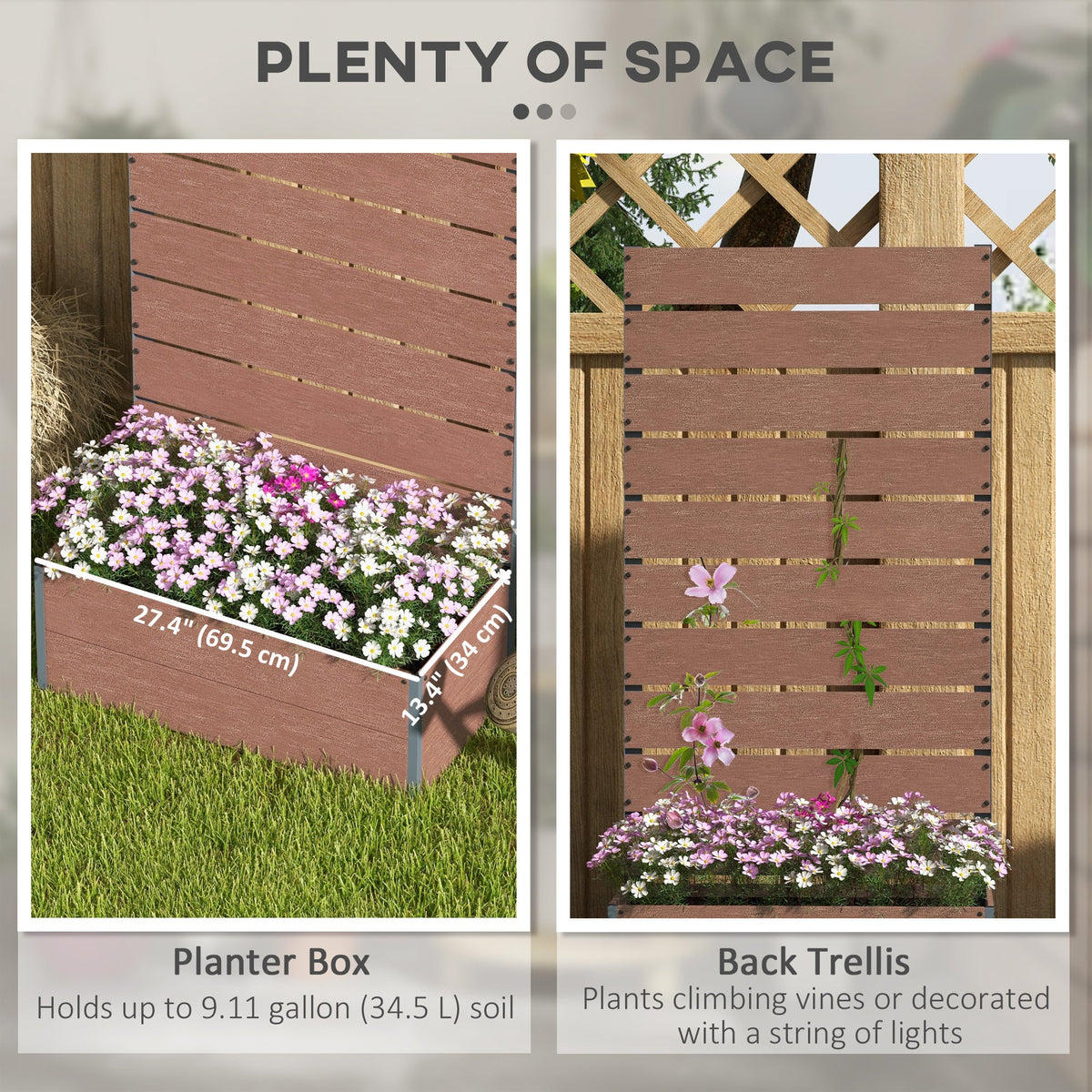 28" x 15" x 59" Raised Garden Bed with Trellis, Light Brown — product view 6