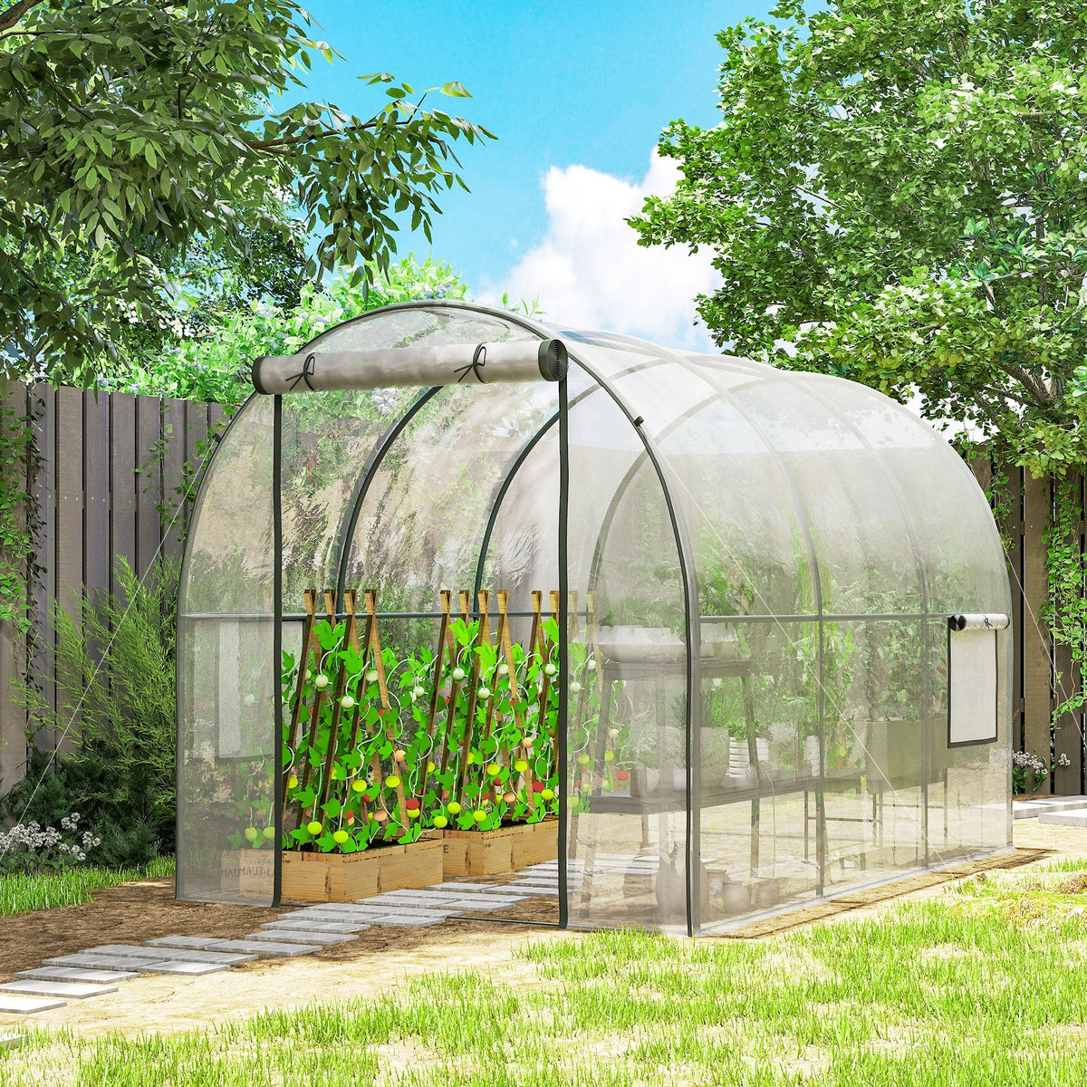 3 x 2 x 2 m Polytunnel Greenhouse with Roll-up Door, Clear — product view 3