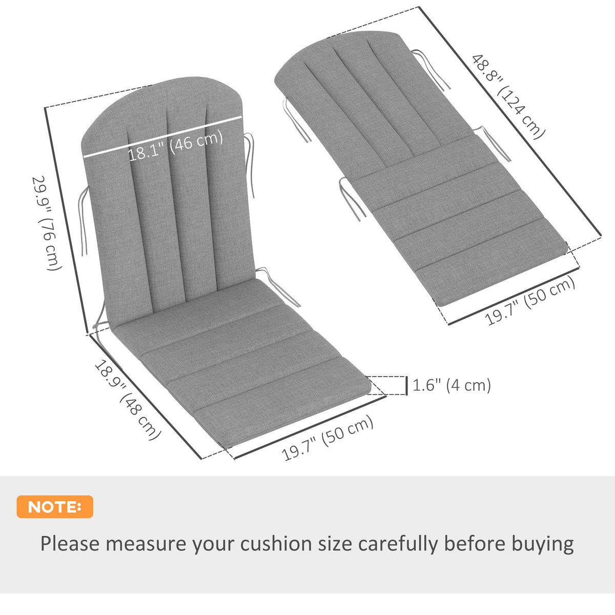 4-Piece Adirondack Chair Cushion Set with Ties, Grey — product view 5