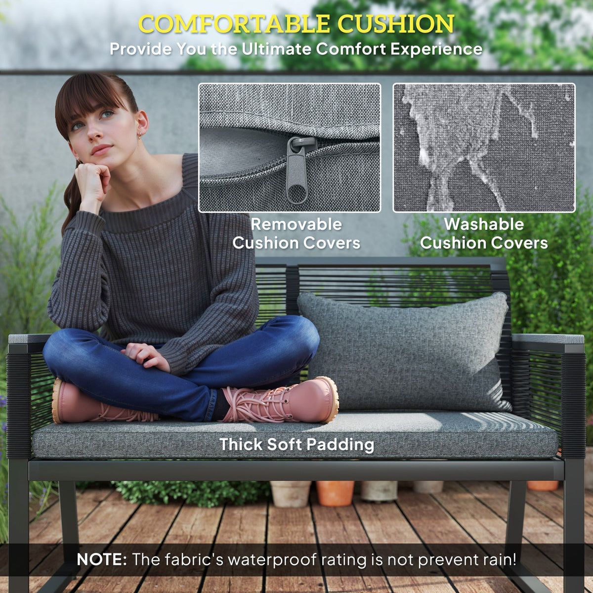 ARVOYA 4 Piece Rattan Garden Furniture Set with Cushions & Glass Top Table, Charcoal Grey — product view 7
