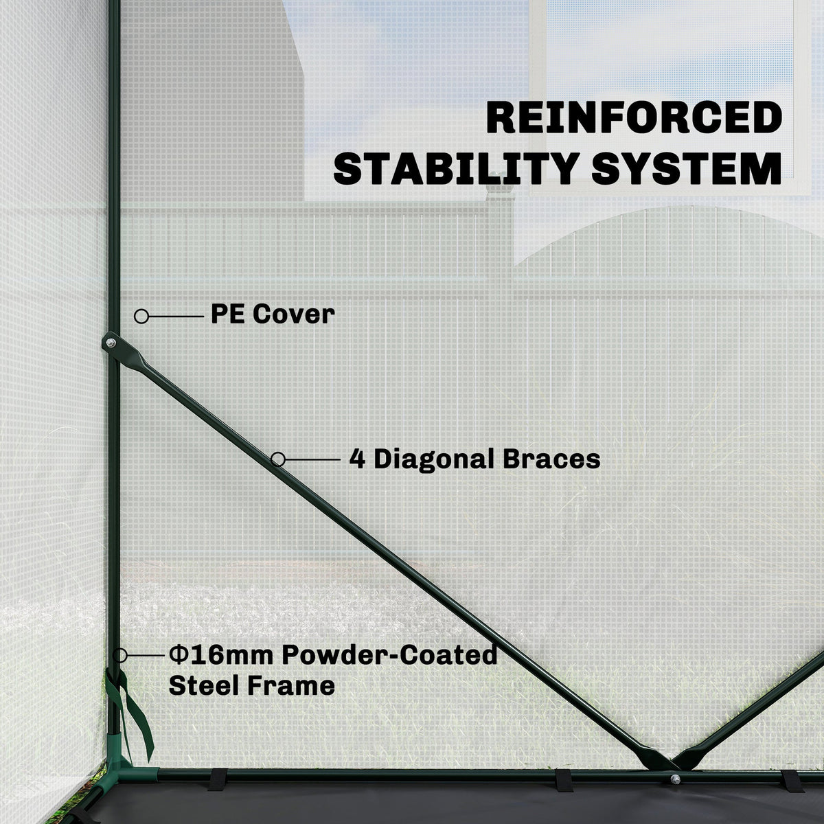 63" x 63" x 78.7" Mini Walk-in Greenhouse with PE Cover, Roll-up Door & 3 Mesh Windows, White — product view 7