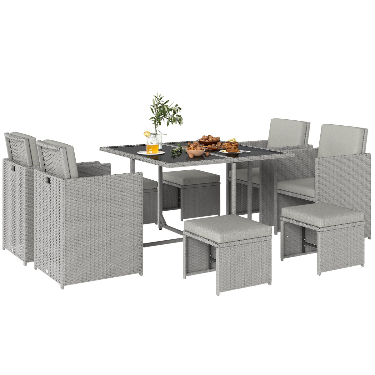 8 Seater Rattan Cube Garden Dining Set with Cushions, Light Grey — product view 1
