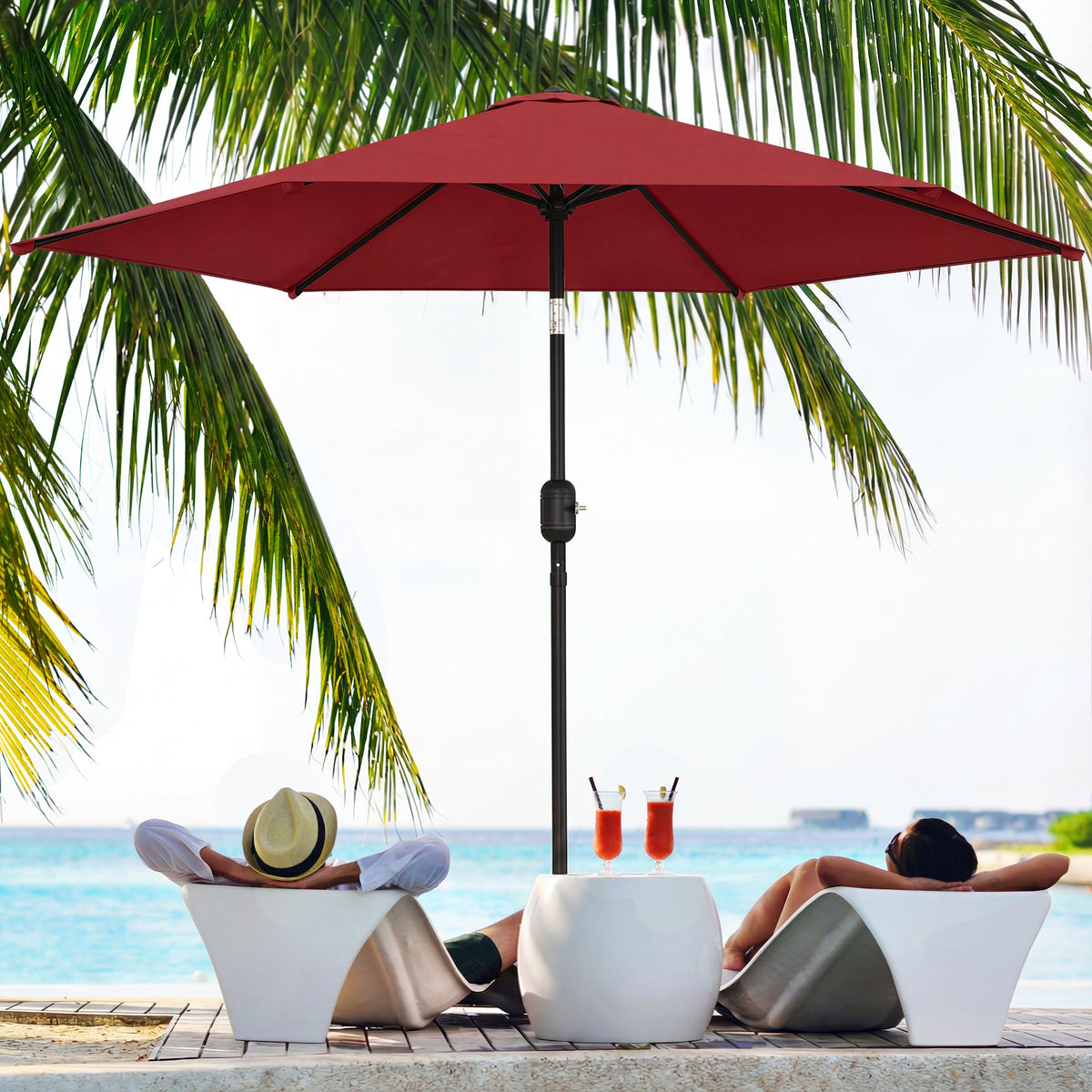 2.6 m Garden Parasol with Tilt, Crank, Vent & Aluminium Pole, Wine Red — product view 4