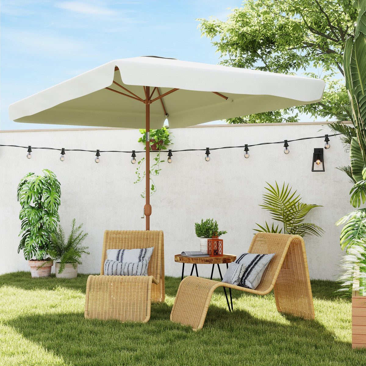 118.1" x 78.7" Patio Umbrella with Crank Handle and Adjustable Angle, White — product view 3