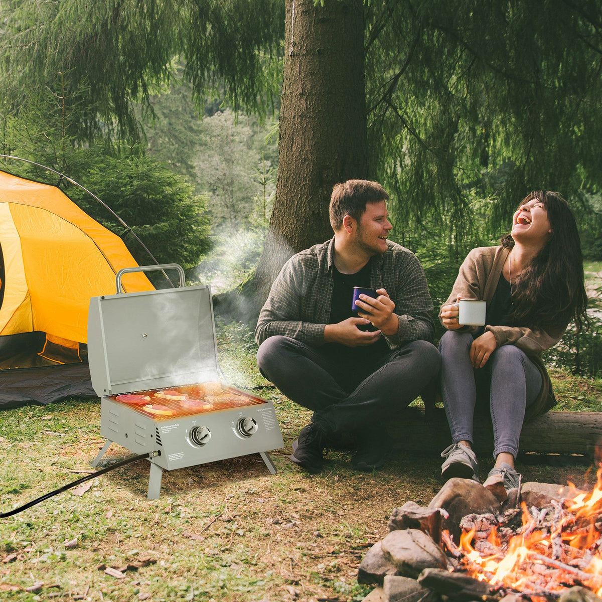 2 Burner Portable Propane Gas Grill with Foldable Legs, Silver — product view 4