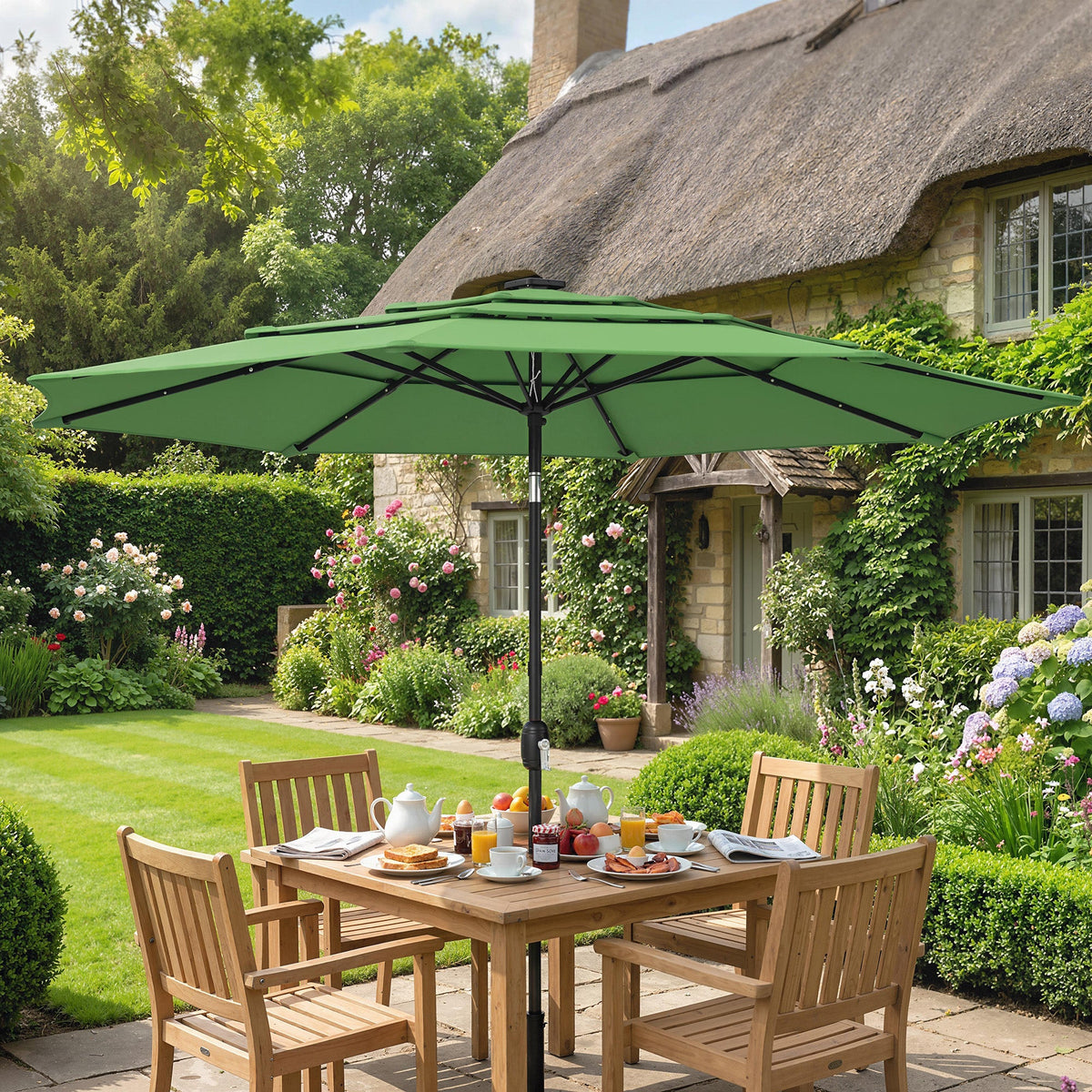3 m Garden Parasol with 3-Tier Roof, Crank Handle & Tilt, Green — product view 4