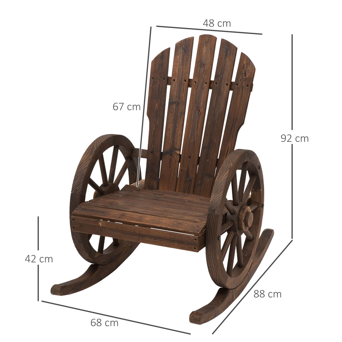 Wooden Adirondack Rocking Chair Reclining Armchair for Garden, Patio and Porch, Carbonized — product view 5
