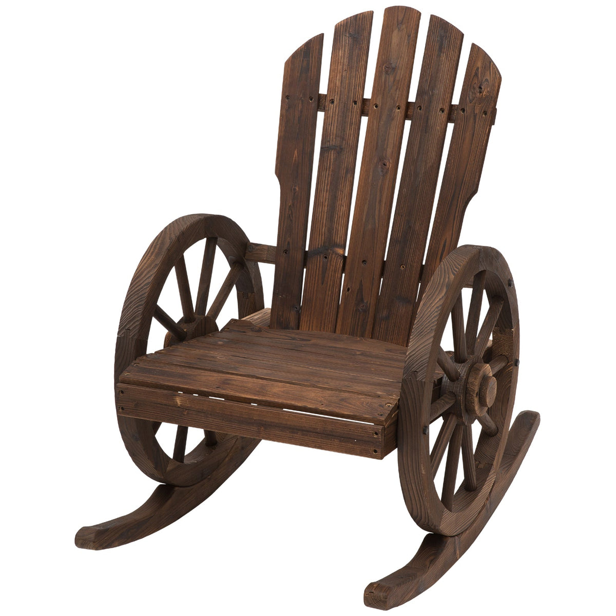Wooden Adirondack Rocking Chair Reclining Armchair for Garden, Patio and Porch, Carbonized — product view 2