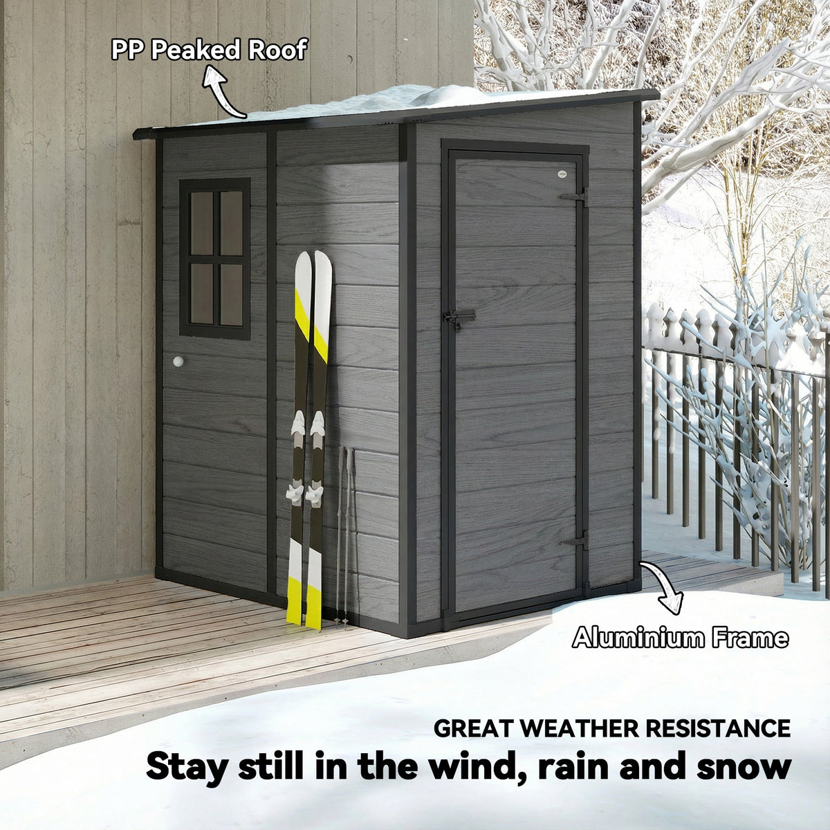 4 x 5FT Plastic Lean-to Garden Shed with Floor, Wood-Effect — product view 6