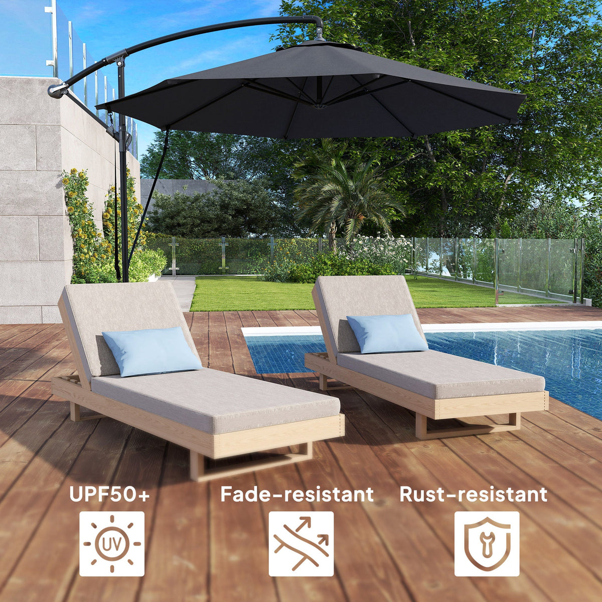 9.5FT Cantilever Patio Umbrella with Cover, 360° Rotation and Cross Base, Grey — product view 7