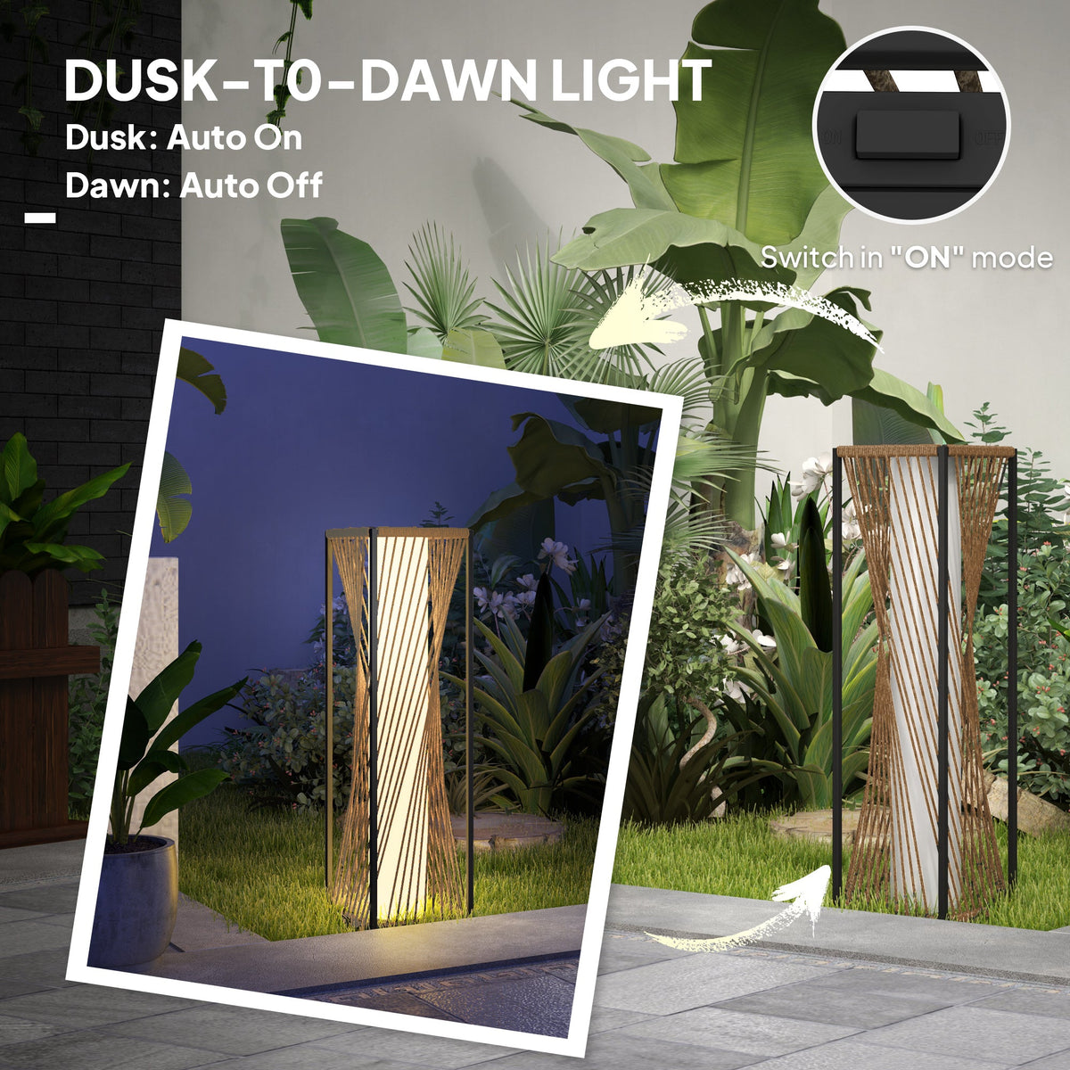 77 cm Solar Rattan Floor Lamp with Auto On/Off LED, Sand Brown — product view 7