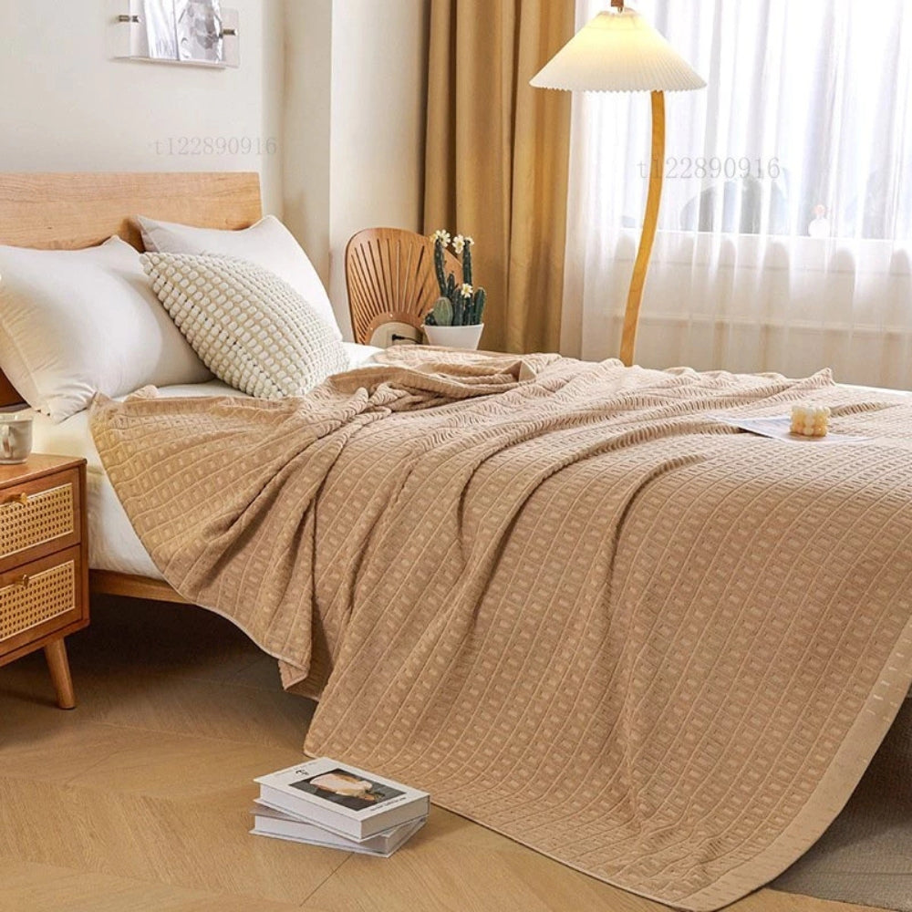 LoungeYard | Waffle Cotton Summer Bedspread Throw Blanket — product view 2