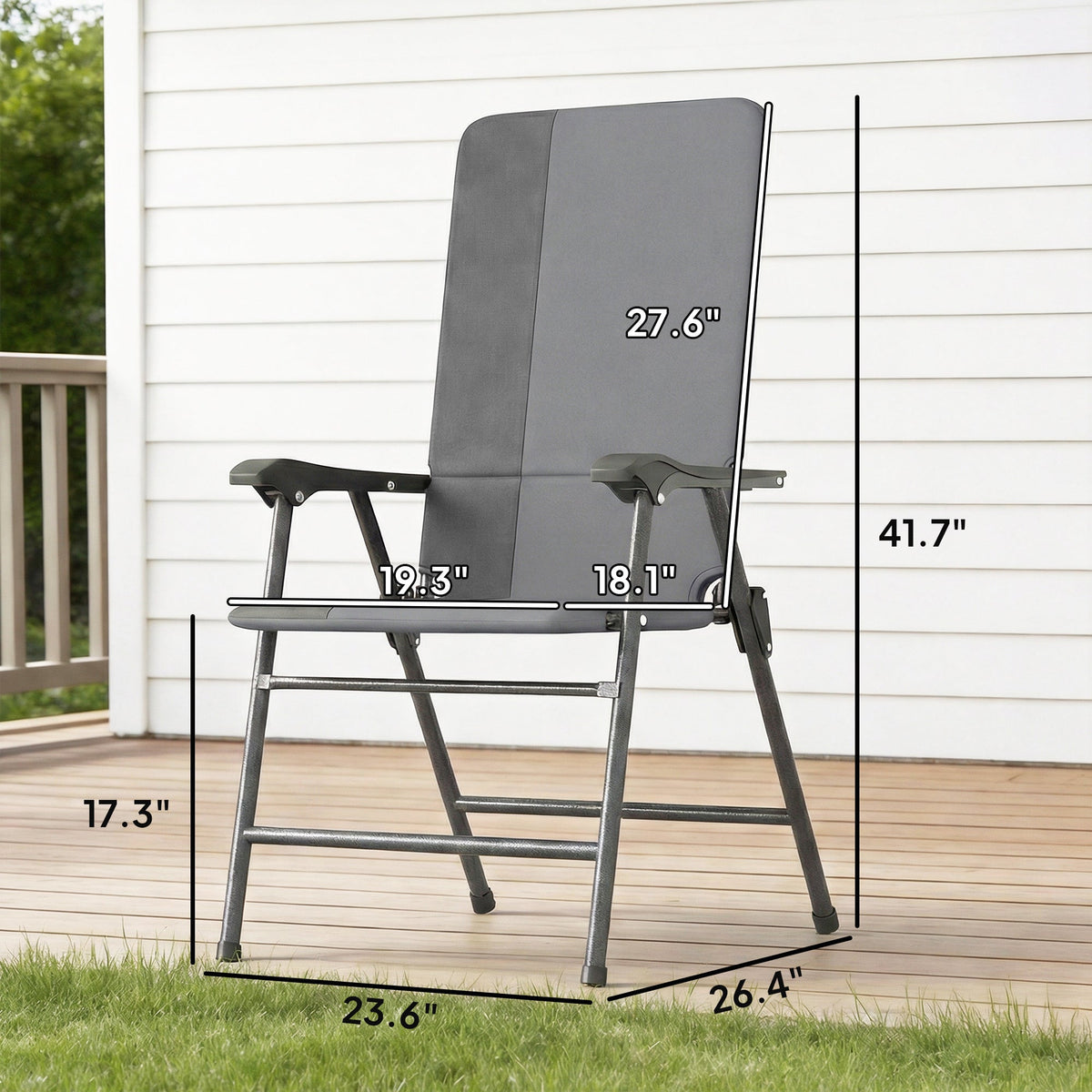 2 Piece Folding Patio Chairs with High Back and Armrests, Light Gray — product view 5