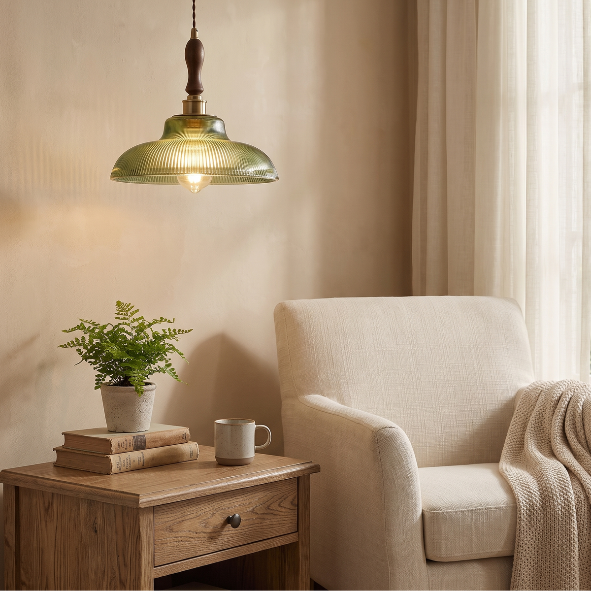 Verdoma Ribbed Glass Pendant Lamp, Mid-Century — product view 1