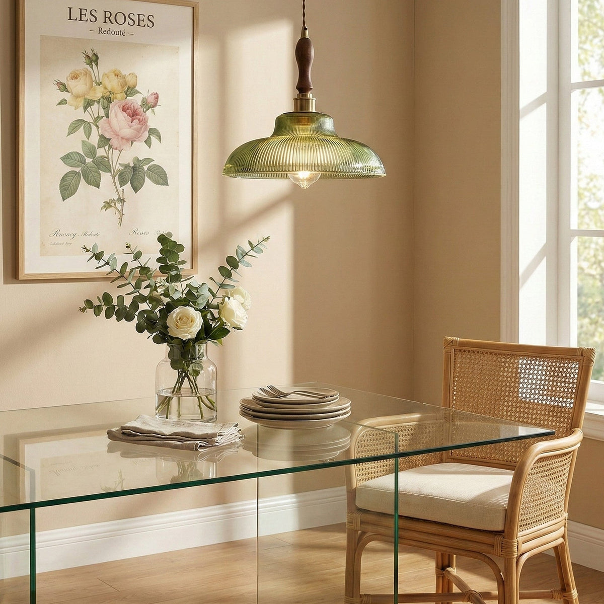Verdoma Ribbed Glass Pendant Lamp, Mid-Century — product view 3