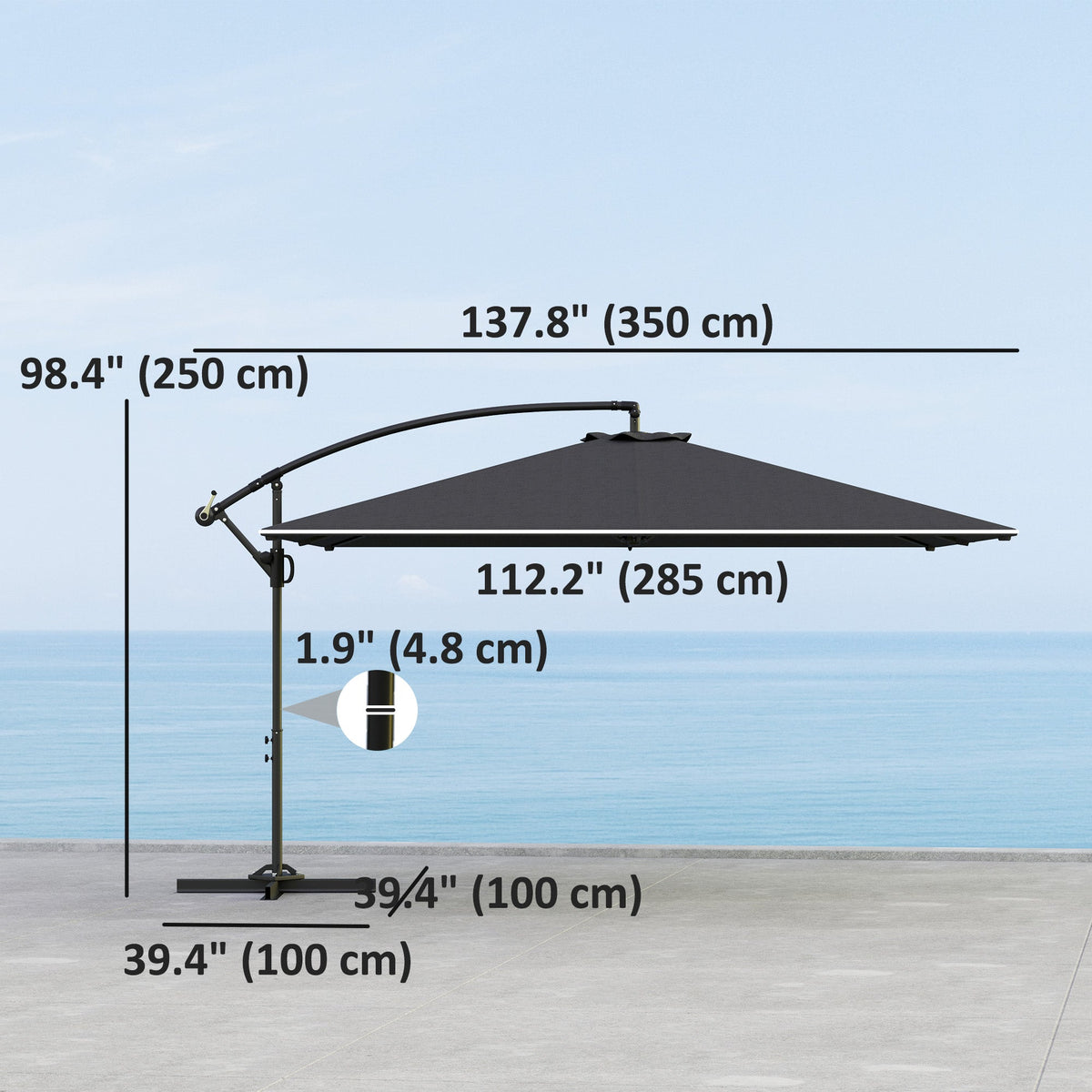 111" x 150.4" Cantilever Umbrella with 360° Rotation and Tilt, Grey — product view 5