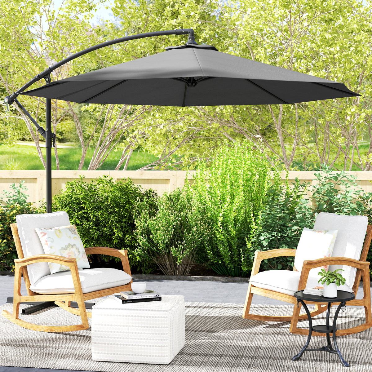 10' Deluxe Patio Umbrella with Crank and Cross Base, Grey — product view 4
