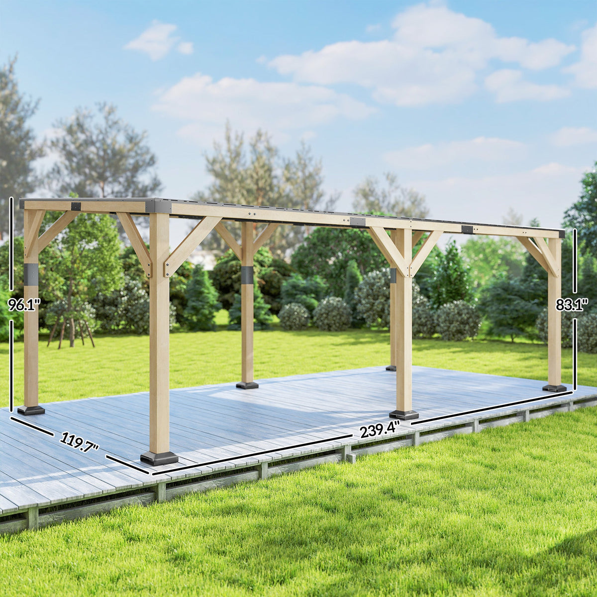 PerArbor 10' x 20' Wooden Lean-to Gazebo with Galvanized Steel Sloped Roof, Light Walnut — product view 5