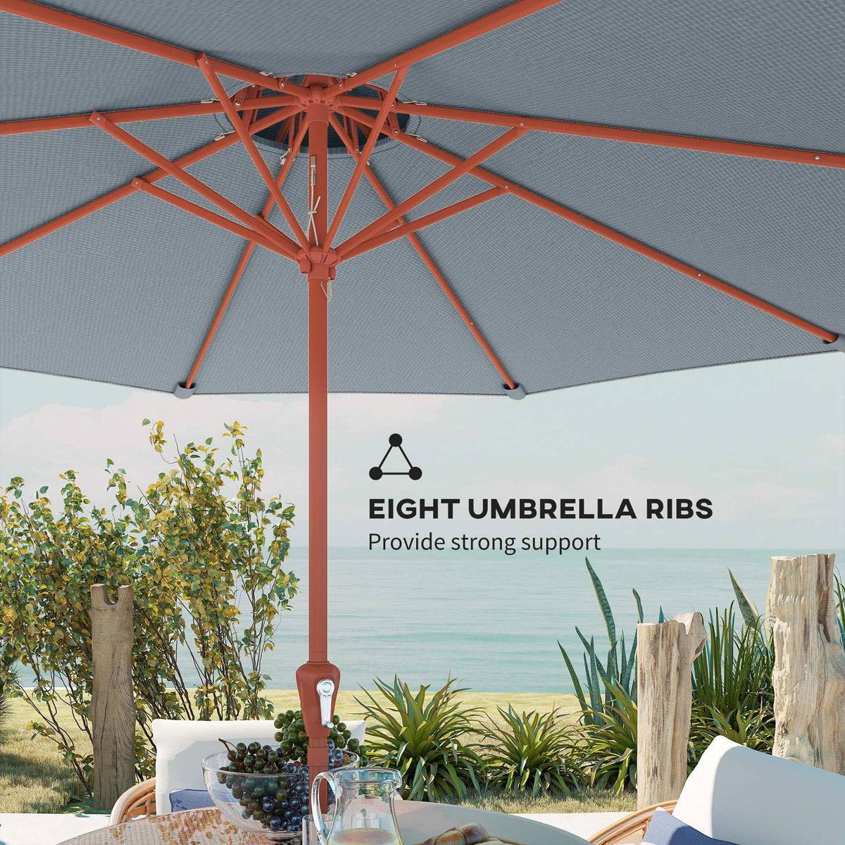 104'' x 104'' Patio Umbrella with Crank and Double Top, Light Grey — product view 7
