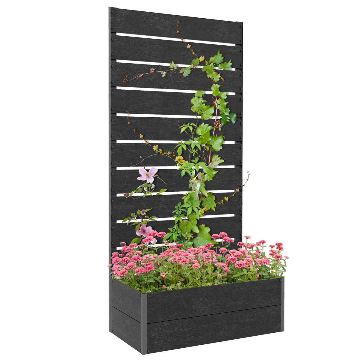 28" x 15" x 59" Raised Garden Bed with Trellis and Drain Gap, Black — product view 1