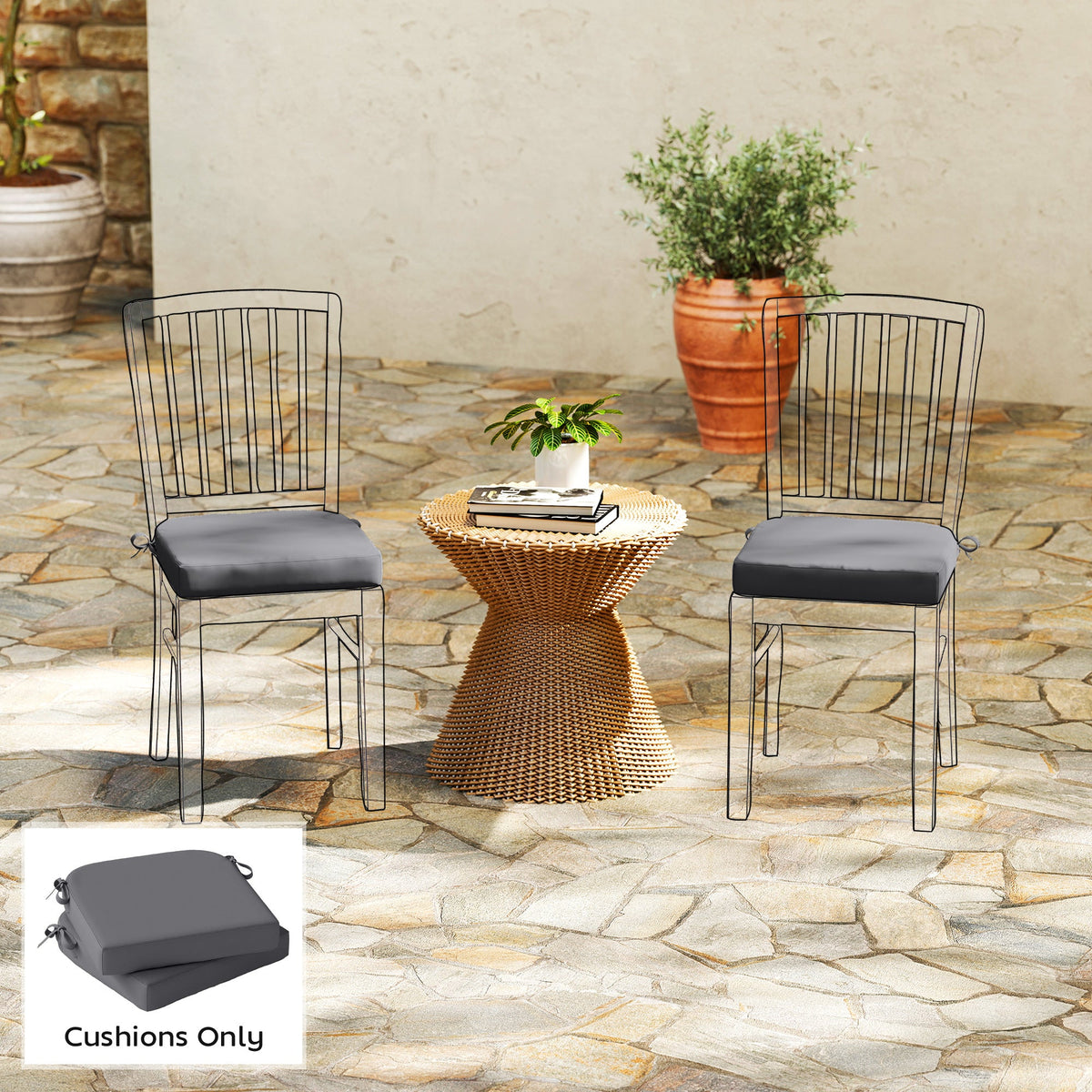 Set of 2 Outdoor Chair Seat Cushions, 40 x 40 cm, Dark Grey — product view 4