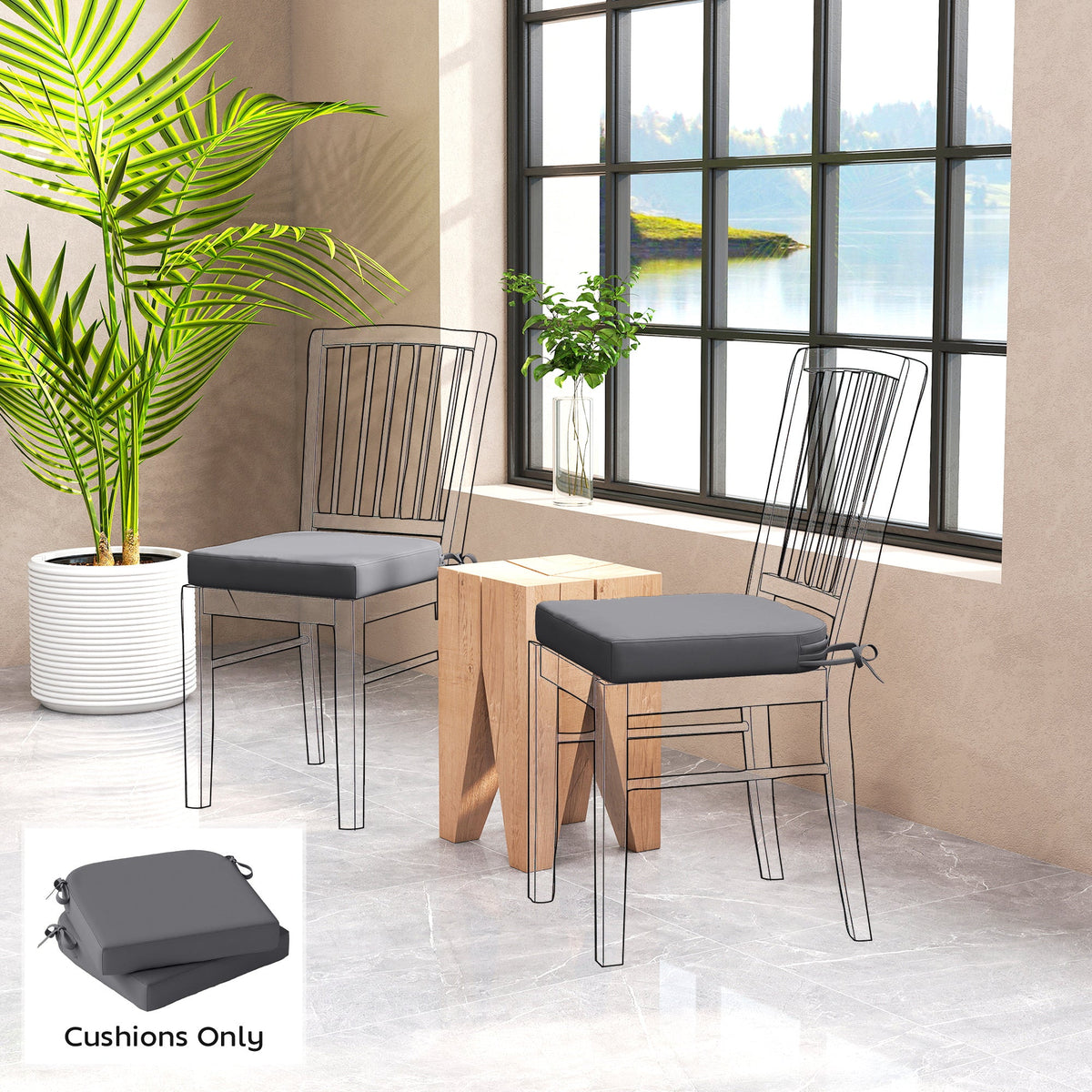 Set of 2 Outdoor Chair Seat Cushions, 40 x 40 cm, Dark Grey — product view 3