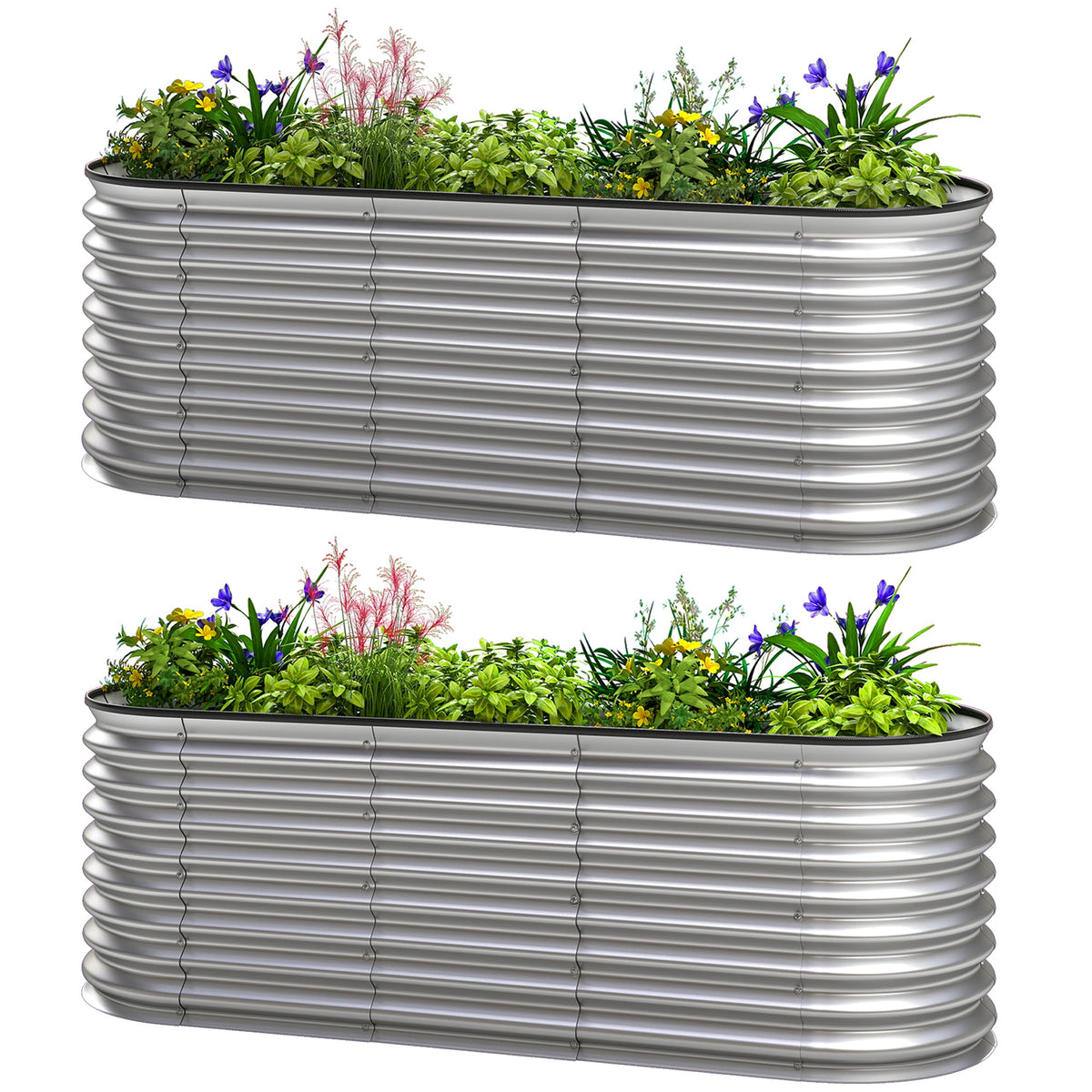 2pcs 6 x 2 x 2 ft Galvanized Raised Garden Beds, Silver — product view 2