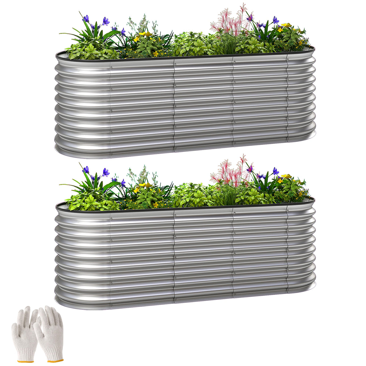 2pcs 6 x 2 x 2 ft Galvanized Raised Garden Beds, Silver — product view 1