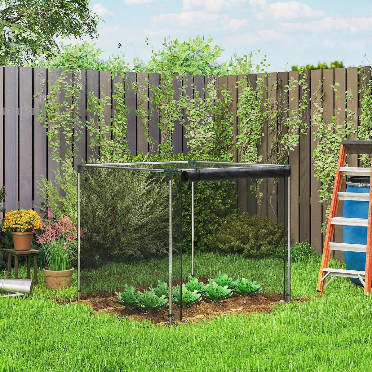 4' x 4' Crop Cage with Zippered Door and Steel Frame, Black — product view 3