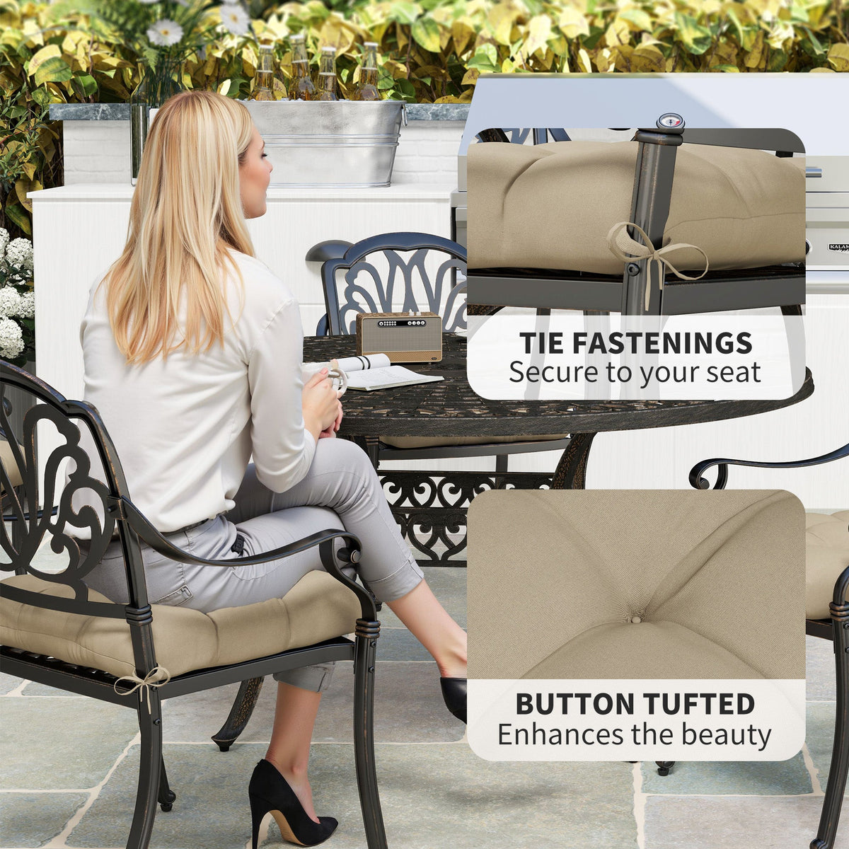 4-Piece Patio Chair Cushions Set with Ties, 19" x 19" x 4" — product view 7