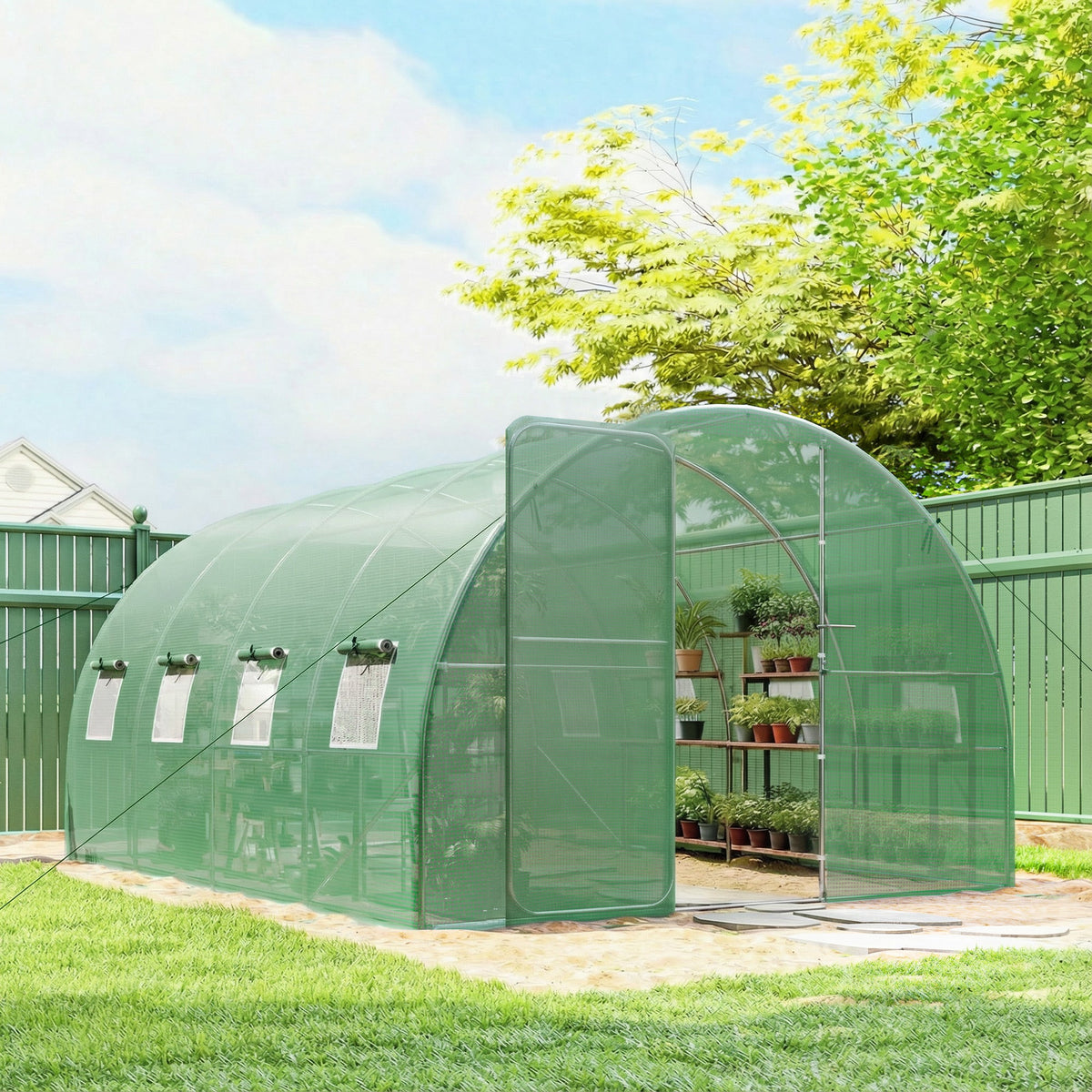 10' x 13' Walk-in Polytunnel Greenhouse with Hinged Door & 8 Mesh Windows — product view 4