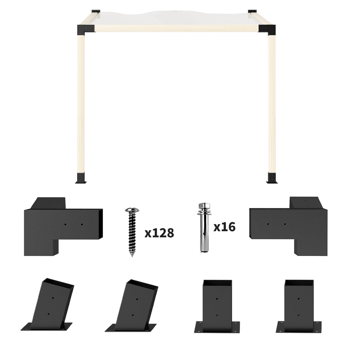 6 PCS Pergola Kit for 4" x 4" Lumber with 15° Slanted Roof, Black — product view 2