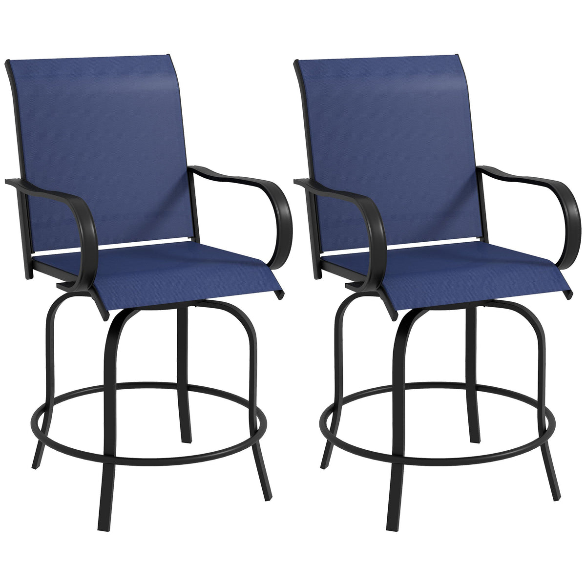 2-Piece Swivel Outdoor Bar Stools with Armrests, Navy Blue — product view 2