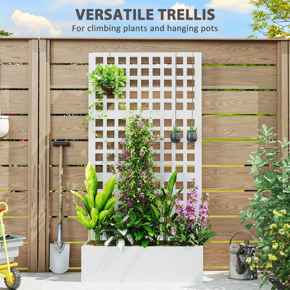 Galvanized Raised Garden Bed with Trellis, 35" x 16" x 70", White — product view 7