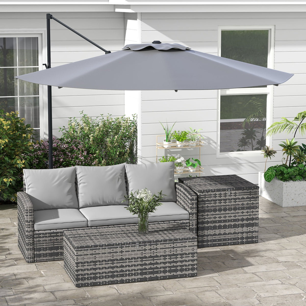 10ft Cantilever Patio Umbrella with 360° Rotation and Tilt, Grey — product view 4