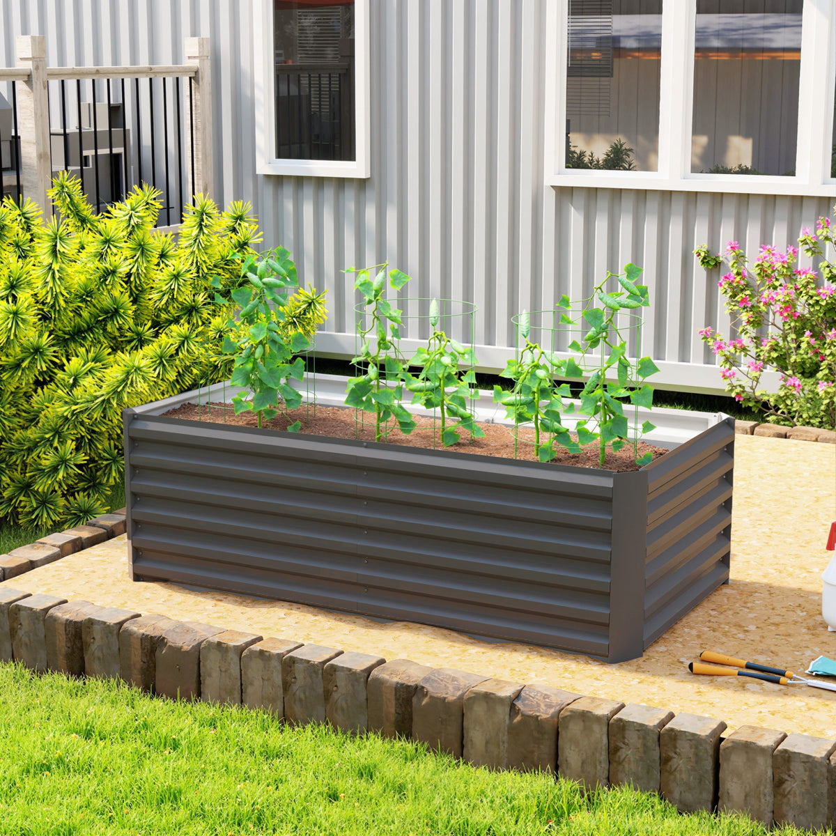 6' x 3' x 2' Galvanized Raised Garden Bed for Vegetables, Dark Grey — product view 3
