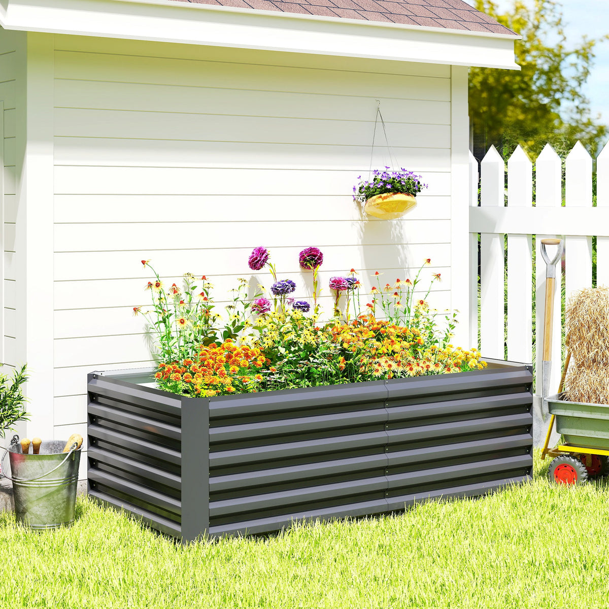 6' x 3' x 2' Galvanized Raised Garden Bed for Vegetables, Dark Grey — product view 4